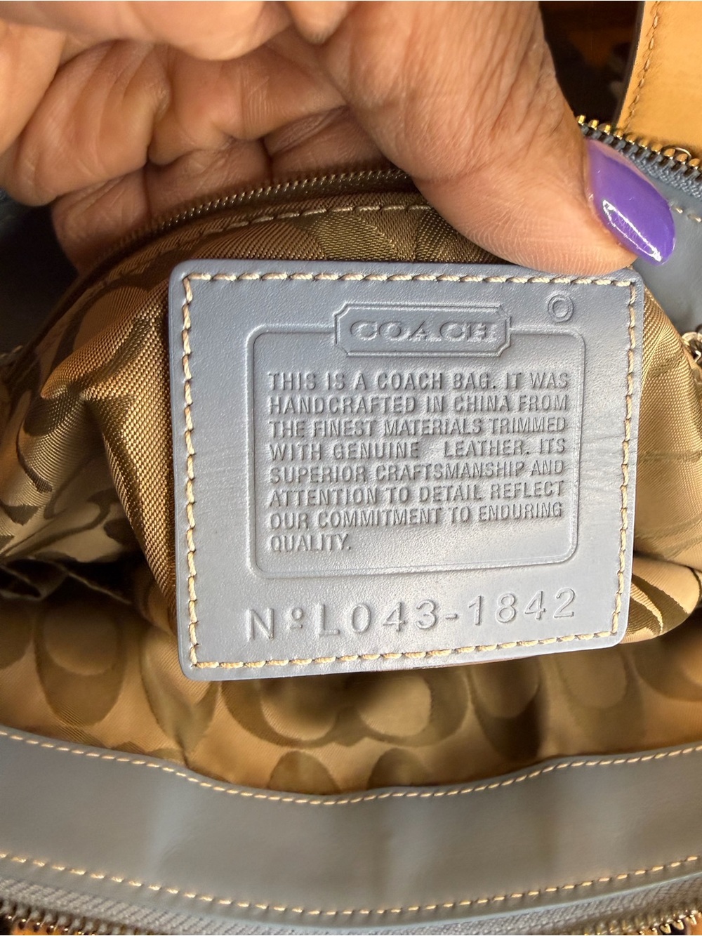 Coach Hamptons Vintage Canvas & Leather Tote Bag Y2K Baby Blue Zip Top #1842 - Picture 3 of 16